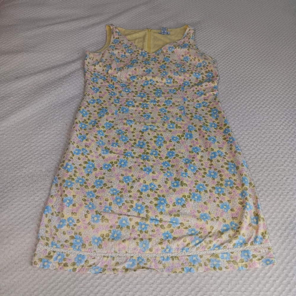 Vintage preppy 90's Y2K  Old Navy Butter Yellow Ditsy Floral Sheath Dress Size 8